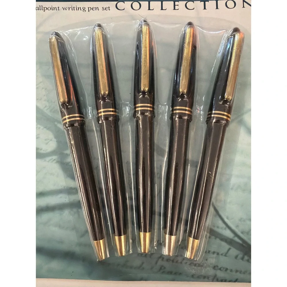 Executive Collection 5 Piece Ballpoint Writing Pen Set Black Gold Tone New NIP
